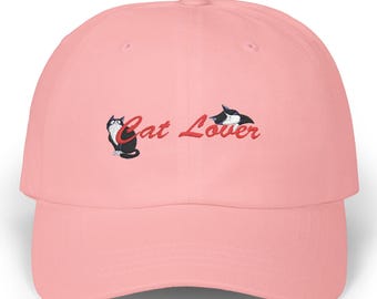 Bestickte Katzenmütze: 100% Baumwolle verstellbarer Hut, Katzenmama Geschenk
