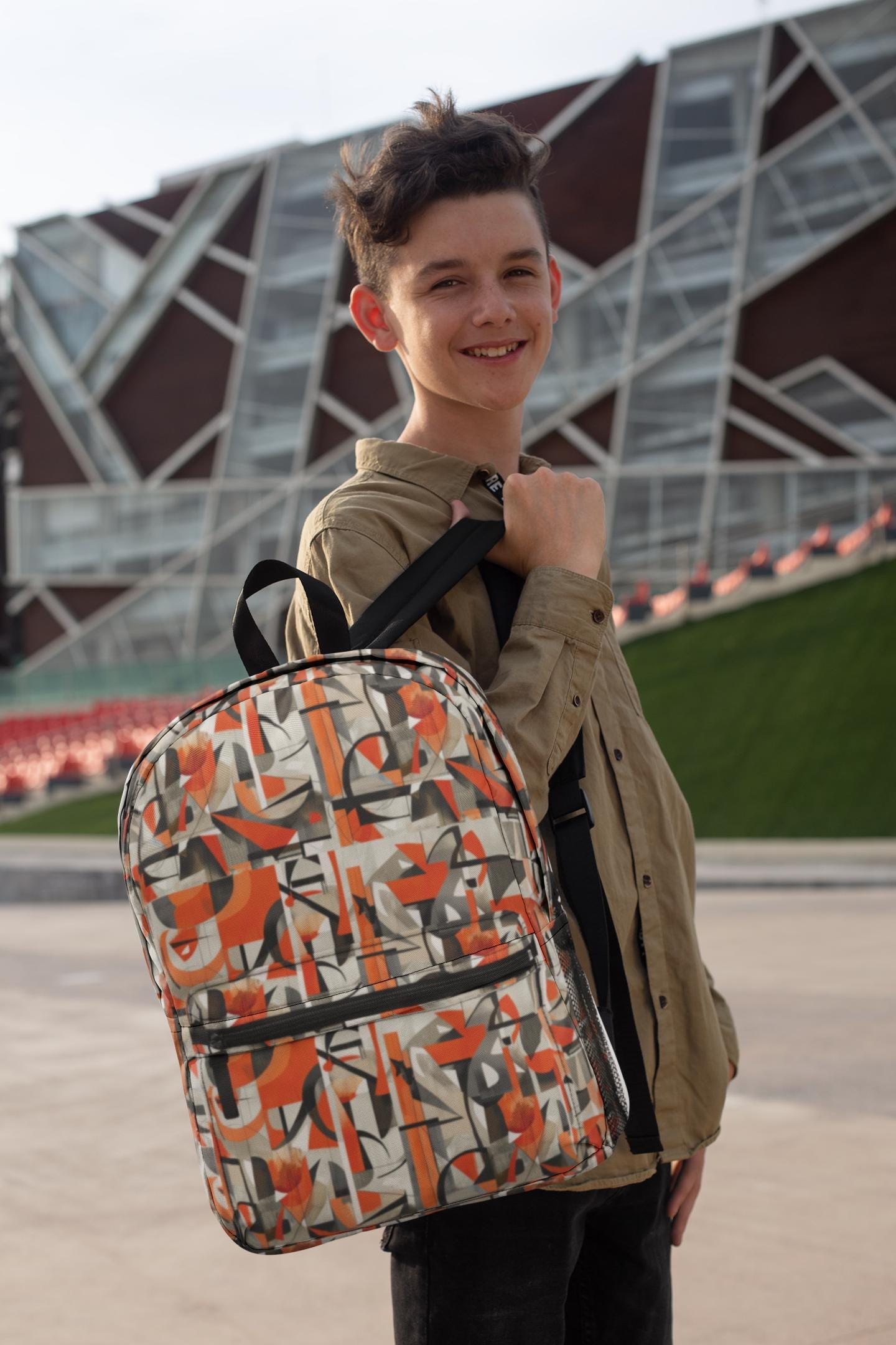 Vibrant Orange Abstract Patterned Backpack: Back to School  display picture 3