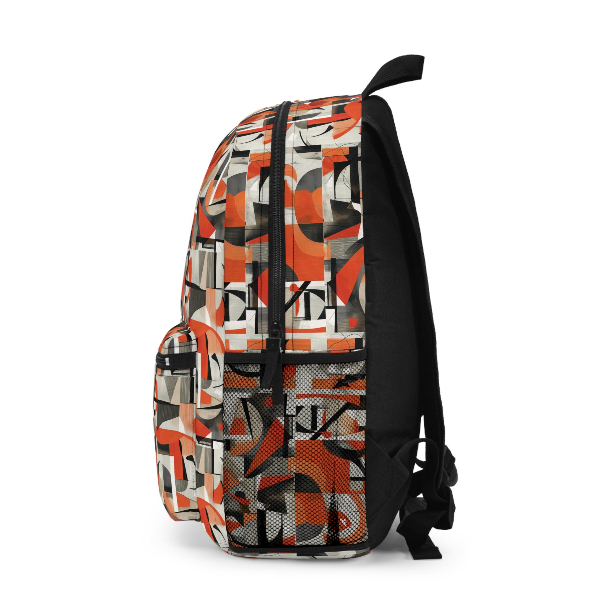 Vibrant Orange Abstract Patterned Backpack: Back to School 