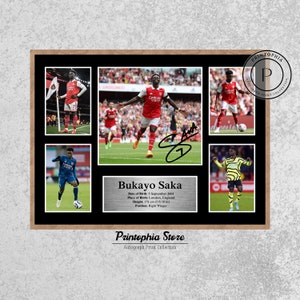 Bukayo Saka signiertes Poster, englischer Starboy Football Autogramm Drucken, druckbare Fußball-Wandkunst, digitaler Download Geschenk für Waffen-Fans
