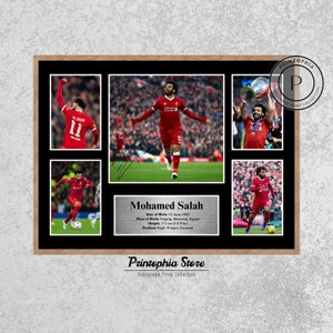 Póster imprimible firmado por Mohamed Salah, arte mural con autógrafos de fútbol, arte mural de superestrella del Liverpool, regalo de fútbol para fanáticos.