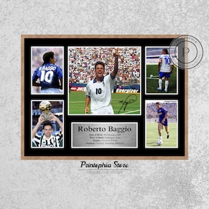 Druckbares signiertes Poster von Roberto Baggio, Italien Fußball Autogramm Print, Juventus Fiorentina Brescia Fußballstar Wandkunst, digitales Geschenk
