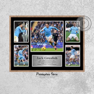Jack Grealish signiertes Poster, ManMan City Football Autogramm Kunst, Fußball Wanddekoration, Digital Download Druck Geschenk für die Sky Blues Fans