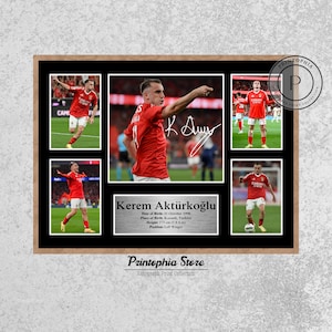 Kerem Akturkoglu signiertes Poster, Benfica Fußball Autogramm Druck, Fußball Wandkunst, Digitaler Download Türkischer Stern Geschenk für Die Adler Fans