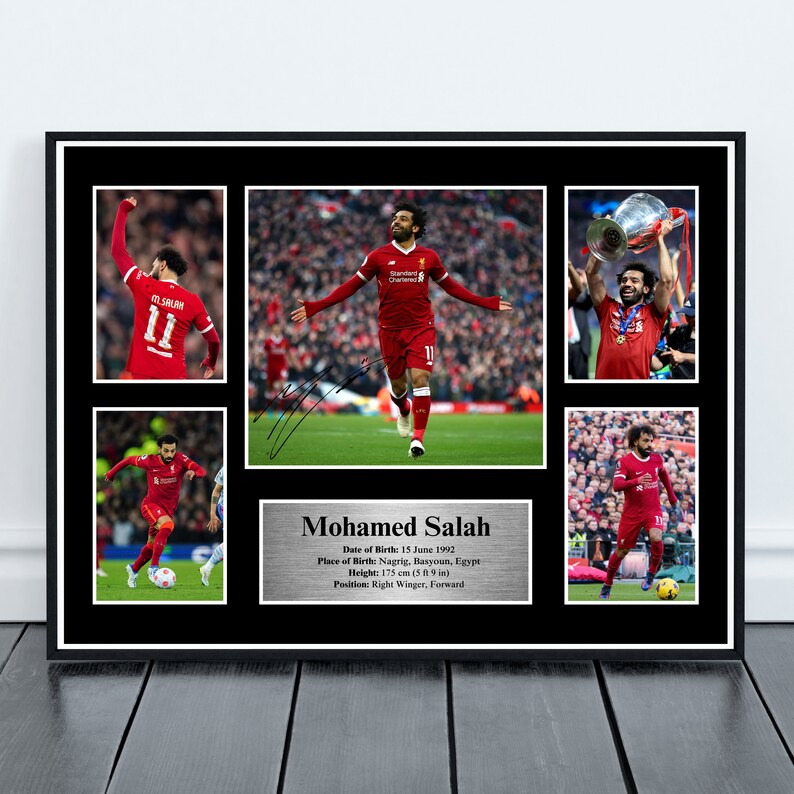 Mohamed Salah UCL Liverpool FC Football Print With Reproduced Signature