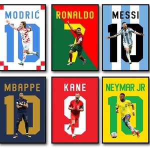 6 Fußballstars Poster zum Ausdrucken, Fussball Trikot, Trikot, Bundle, 6er Set Digital, Fußball Stars Geschenk