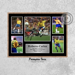 Roberto Carlos Signed Poster, Printable Brazil Football Autograph Print, The Bullet Man Wall Art, Digital Download Soccer Gift for Fans