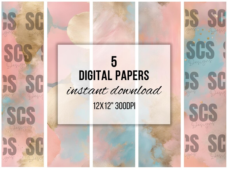 Digital Paper Backgrounds, Peach Pink Blue Silver Gold Designs