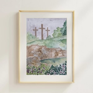 Christian Watercolor Print | Jesus Christ Cross Painting | Crucifixion / resurrection Art | &quot;Upon the Cross at Calvary&quot;