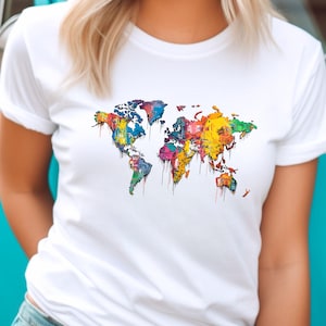 Wanderlust Graffity Grafisch Dames T-shirt, Zacht bedrukt Unisex Reis T-shirt, Gezellig Wereldkaart T-shirt, Heren Travel Globe Adventure Top
