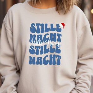 Silent Night Christmas Retro Grafisch damessweatshirt, zacht bedrukte Santa X-Mas unisex trui, gezellige vintage vakantietop voor heren