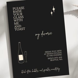 Feiere Neuanfänge! 20x20 Einladungskarte zur Hochzeit in Schwarz | Edel Party | •Scheidung | Trennung | Schwarz und Creme | In Canva bearbeiten