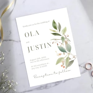 Wedding invitation template, beautiful floral wedding day invitation card, minimalist wedding card, digital canva editable wedding invite