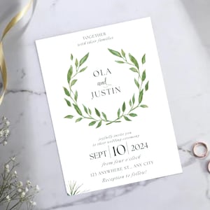 Wedding invitation template, beautiful floral wedding day invitation card, minimalist wedding card, digital canva editable wedding invite