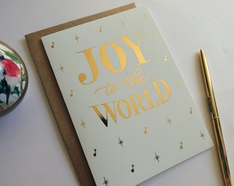 Joy To The World Gold Foil Christmas Card, Holiday Card