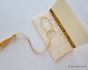 Sobre para dinero, sobre monetario, moneda, tarjeta de regalo, sobre de regalo, papel hecho a mano con perlas y molinete en relieve color marfil, juego de regalo en caja de 6