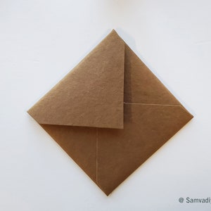 Premium Envelope, Invitation Envelope handmade heavy weight cotton paper, 6 inch Square euro flap envelope, Natural Recycled Chocolate Brown