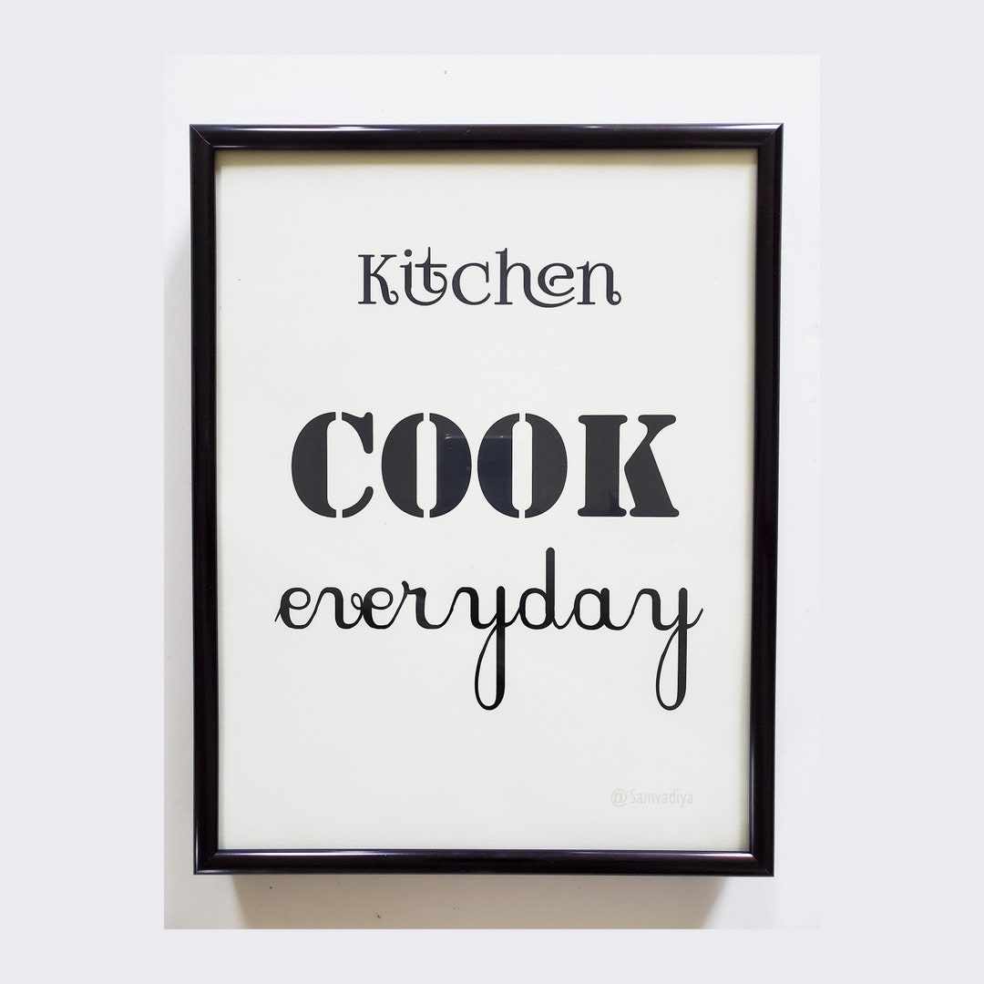 Wall Art for Kitchen Framed Quote 3, Black and White Artwork, Quote on
