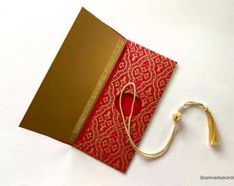 Money envelope larger size, Monetary envelope, Gift Card, Gift Envelope, Red gold lace print on handmade paper, Boxed Gift Set