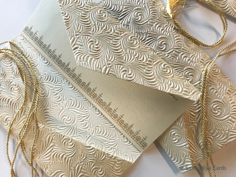 Gift Card holder purse money envelope Set of 4 Wedding Congratulations Card with money folder ivory scroll embossed