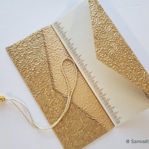 Wedding Congratulations Card with money folder, money envelope, Gift Card holder, purse, gold embossed - Set of 4