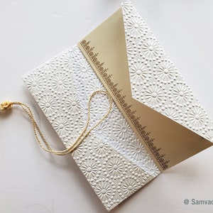 Wedding Congratulations Card with money folder, money envelope Gift Card holder, ivory embossed Pearl White - Set of 4