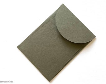 Premium Envelope: Specialty Envelope A7 Size, portrait round flap. Handmade envelopes, made from natural cotton handmade paper - Charcoal