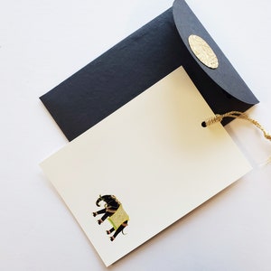 Unwritten 2- handcrafted stationery set, natural black paper A7 envelopes with bookmark style notes, elephant design, gold tassels- Set of 6
