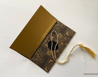 Money envelope larger size, Monetary envelope, Gift Card, Gift Envelope, Brocade print black and gold on handmade paper -  Set of 144