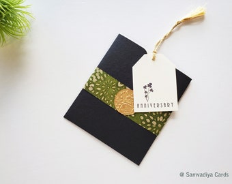 Unwritten 9 - All occasion, handcrafted stationery set, green natural envelopes, bookmark style notes with cute tags, gold tassels- Set of 8