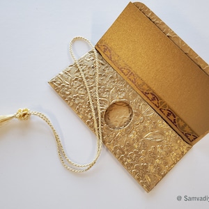 Money envelope, Monetary envelope, Currency, Gift holder, Gift Envelope, Gold Embossed floral design paper, antique gold, Gift Set of 6