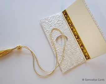 Sobre para dinero, sobre monetario, moneda, sobre de regalo, papel hecho a mano color marfil con estampado floral en relieve, juego de regalo en caja de 6