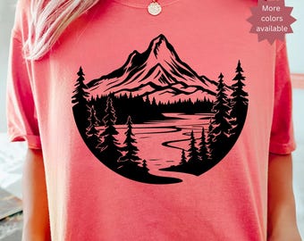 Mountain Comfort Colors Shirt Reflection Shirt Nature Shirt Minimalist Nature Shirt Nature Lover Shirt  Graphic Tee Camping Lover Gift