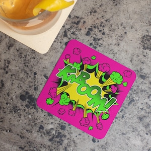 Colourful Coasters KABOOM | Corkwood Square Drink Coaster Set | Made in Australia