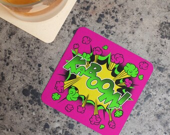 Colourful Coasters KABOOM | Corkwood Square Drink Coaster Set | Made in Australia