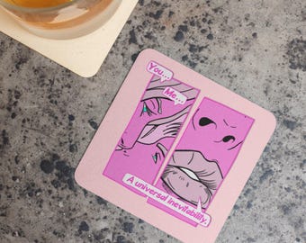 Posavasos coloridos con forma de beso / Juego de posavasos cuadrados de madera de corcho / Hecho en Australia