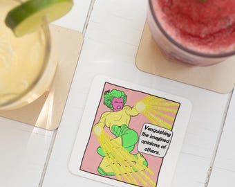 Posavasos de acción coloridos / Juego de posavasos cuadrados de madera de corcho / Fabricados en Australia