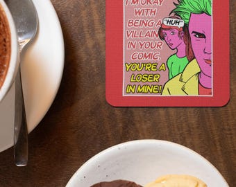 Posavasos de villano coloridos / Juego de posavasos cuadrados de madera de corcho / Hecho en Australia