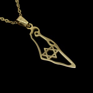 Collana con mappa di Israele e stella di David - Oro