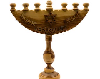 Handcrafted Olive Wood Menorah with Jerusalem Star of David Design