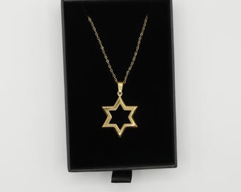 Elegant 18K Gold Plated Star of David Necklace – Jewish Symbol Pendant, Unisex Design
