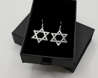 Star of David Drop Earrings – Fashionable Dangle Earrings for Women (SILVER)