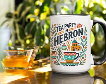 Tea Party in Hebron Mug – Celebrate Heritage, Olive Branches, Domed Architecture (Ceramic)