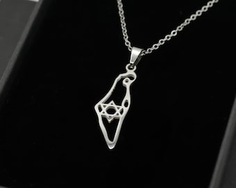 Israel Map with Star of David Necklace - Silver