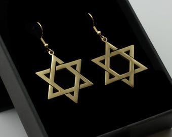 Star of David Drop Earrings – Fashionable Dangle Earrings for Women (GOLD)