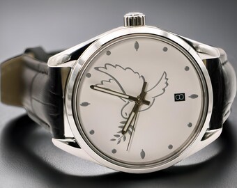 Peace Dove Watch – Leather Band, Miyota Movement, Handmade in Israel
