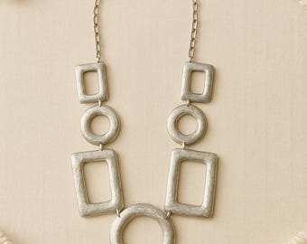 Hammered Circle & Rectengular Set: Antique Silver Geometric Jewelry