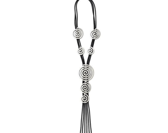 Featured listing image: Spiral Circle Statement Necklace: Antique Silver Plated Bohemian Design