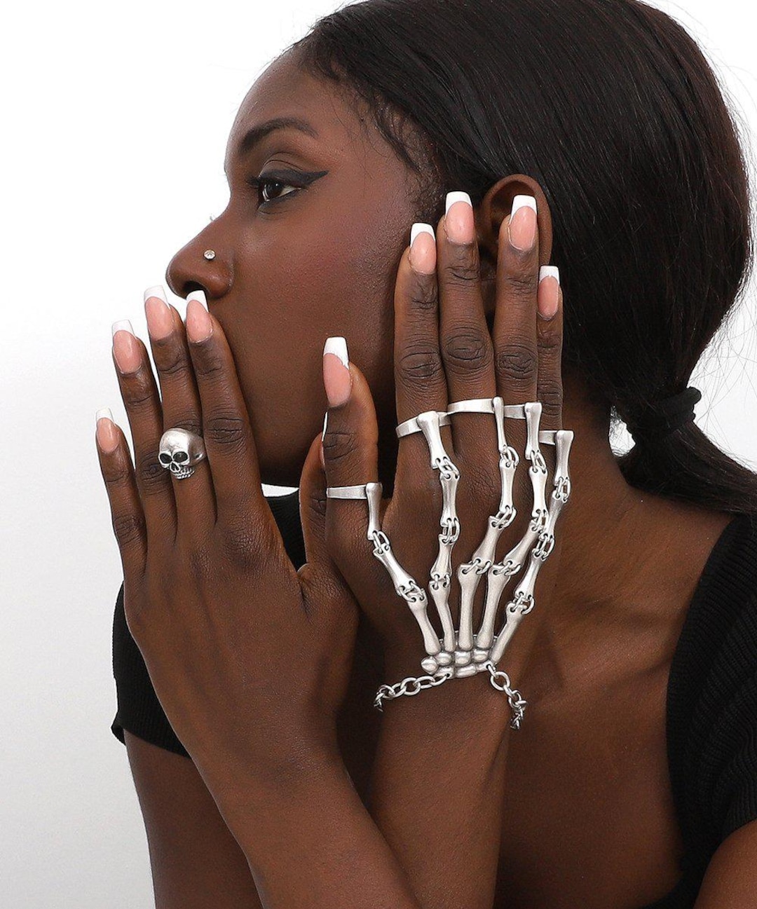 Skeleton Hand Ringing Bell Skeleton Hand Ring Bracelet: Gothic Halloween Jewelry Set - Etsy