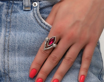 Artisan Evil Eye-ring: antiekzilveren boho-ring